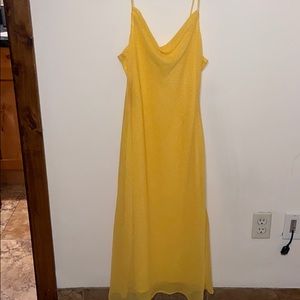 Long yellow dress with small polka dots